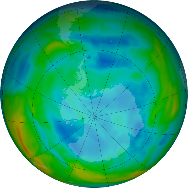 Antarctic ozone map for 14 August 2015